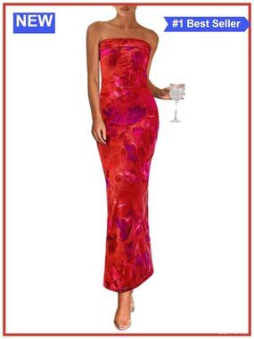 Women's Floral Strapless Maxi Dress Bodycon Summer Formal